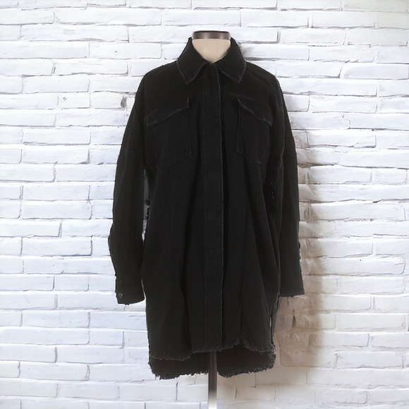 Zara Black Denim Button Down Oversized Shirt Jacket - Picture 1 of 8